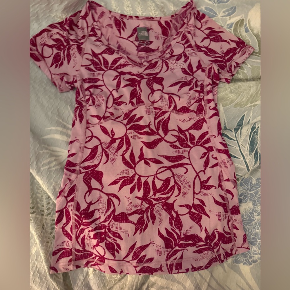 The North Face Pink Leaf Design Short Sleeve Tee
